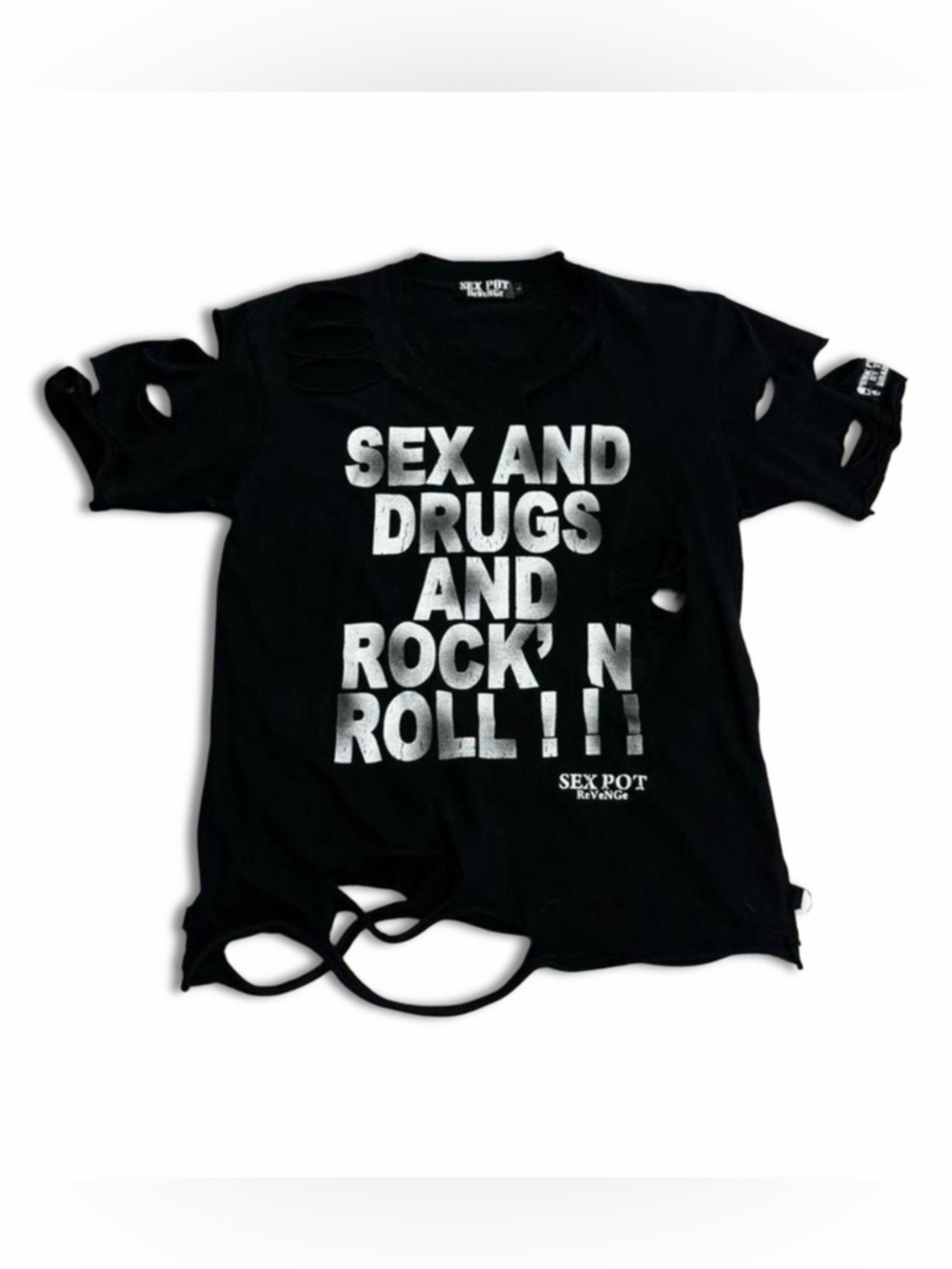 Vintage Sex Pot Revenge Distressed Graphic Black & White T-Shirt